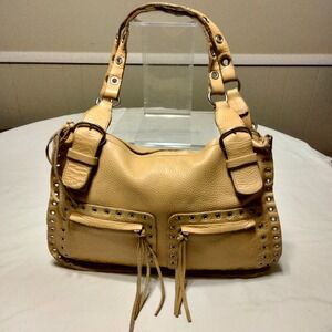 Moni Moni Tan Leather Grommet Detail Purse Shoulder Bag Italy by Cinzia Moniaci